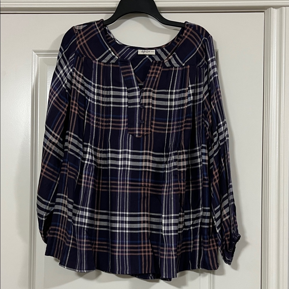 Apt. 9 Navy and White Plaid Blouse
